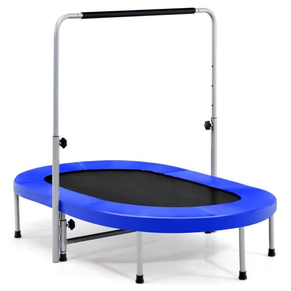 2 personers trampoline med høydejusterbart håndtak mini trampoline 154 x 90 x 92 -132 cm blå