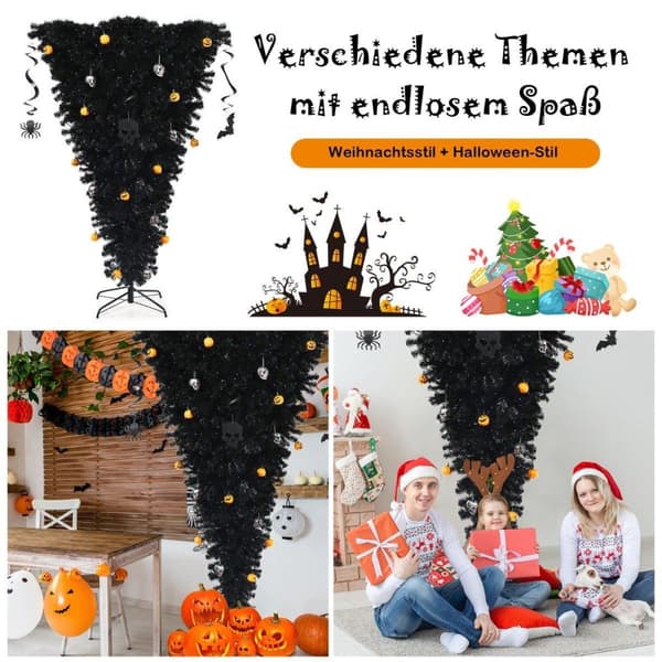 180 cm musta keinotekoinen joulukuusi valaistu Halloween-puu 270 violetilla LED-valolla