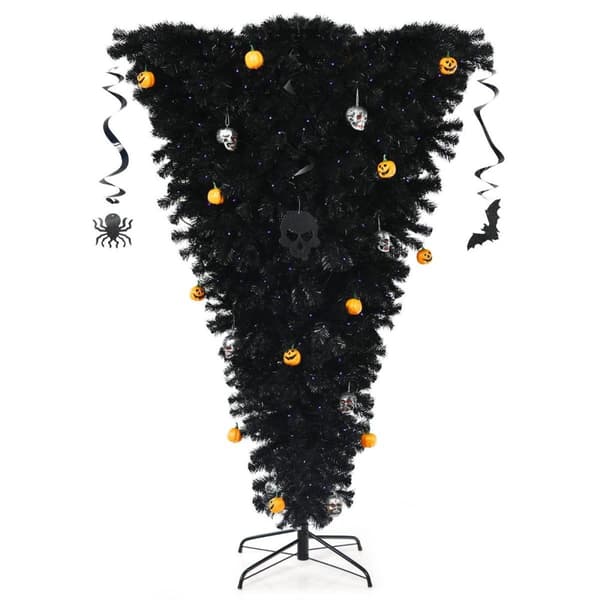 180 cm musta keinotekoinen joulukuusi valaistu Halloween-puu 270 violetilla LED-valolla