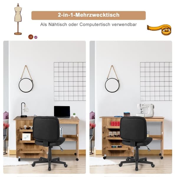 Symaskinsbord Hopfällbart sybord med förvaringsfack 118,5 x 40 x 79,5 cm Naturell