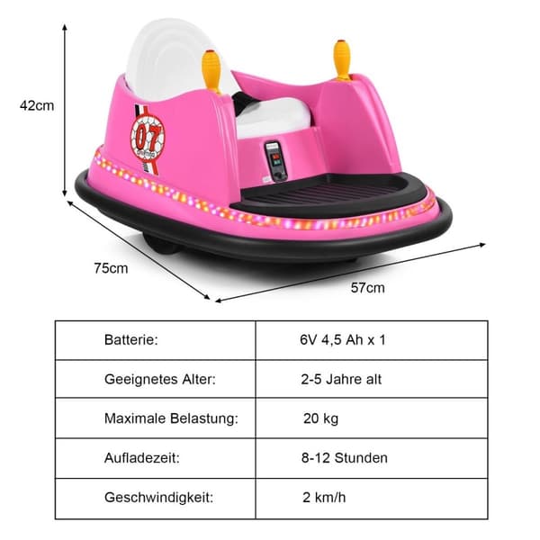 6V barnbil med fjärrkontroll 360 graders vändcirkel 57 x 75 x 42 cm Rosa