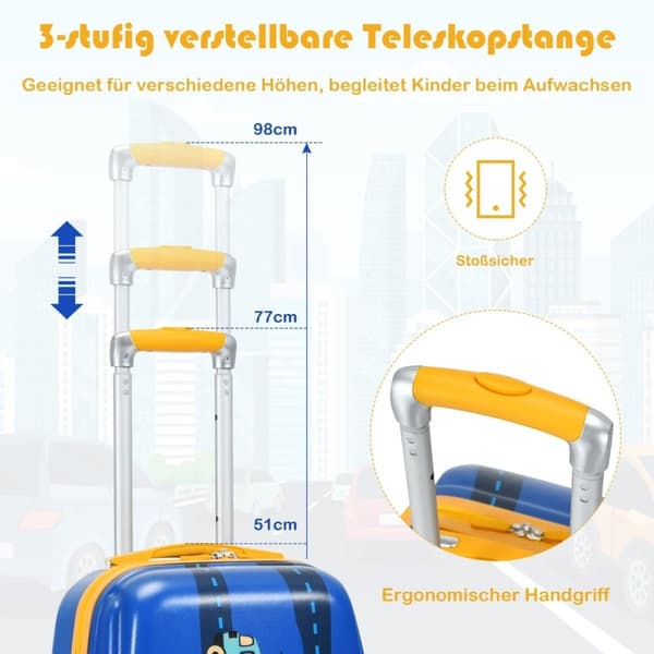 2-delt barnekoffertsett hardveske og ryggsekk 33 x 22 x 51 cm mørkeblå