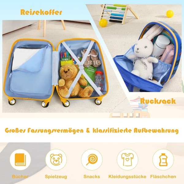 2-delt barnekoffertsett hardveske og ryggsekk 33 x 22 x 51 cm mørkeblå