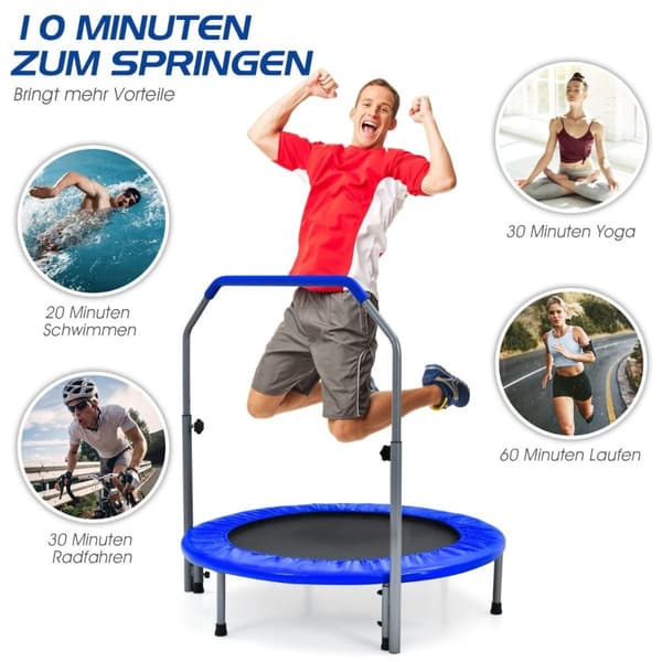 Ø101 cm kokoontaittuva minitrampoliinifitness trampoliini korkeussäädettävällä kahvalla sininen + musta