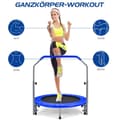 Pikkukuva 5 / 5: Ø101 cm kokoontaittuva minitrampoliinifitness trampoliini korkeussäädettävällä kahvalla sininen + musta