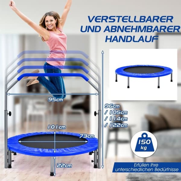 Ø101 cm kokoontaittuva minitrampoliinifitness trampoliini korkeussäädettävällä kahvalla sininen + musta