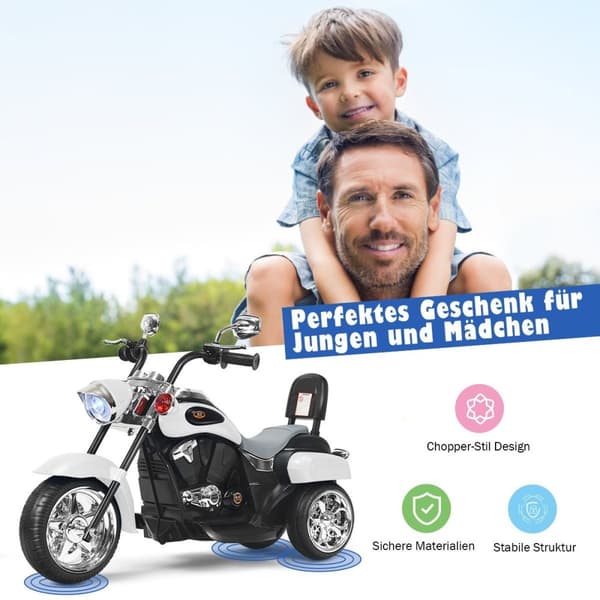 Chopper-stil motorcykel batteridriven motorcykel 91 x 48 x 64 cm vit + svart