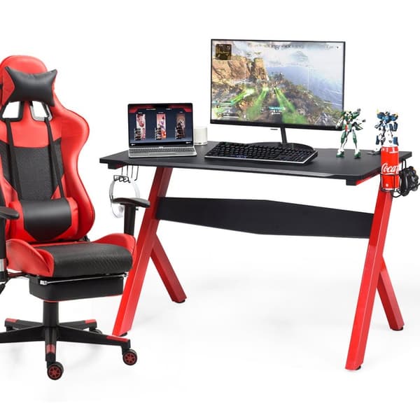 Gaming bord computer bord gaming skrivebord med kop- og hovedtelefonholder og musemåtte til hjemmekontorets legerum