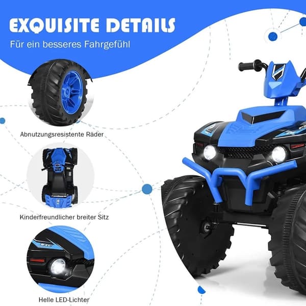 12V Elektrisk børnequad med forlygte Mini Elektrisk quad med musik & horn 4 hjul børnequad 2,8-5 km/t for børn fra 3 år Blå