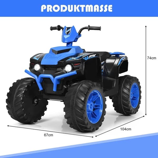 12V Elektrisk børnequad med forlygte Mini Elektrisk quad med musik & horn 4 hjul børnequad 2,8-5 km/t for børn fra 3 år Blå