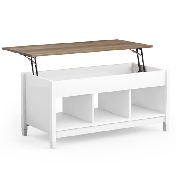 Sofabord med oppbevaringsplass for løfteplate og 3 åpne hyller, høydejusterbar 104,5 x 49 x 48-62,5 cm hvit