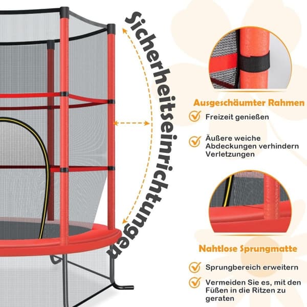 Ø140 cm puutarhatrampoliini turvaverkolla trampoliini kestää jopa 135 kg 3-vuotiaille ja sitä vanhemmille lapsille