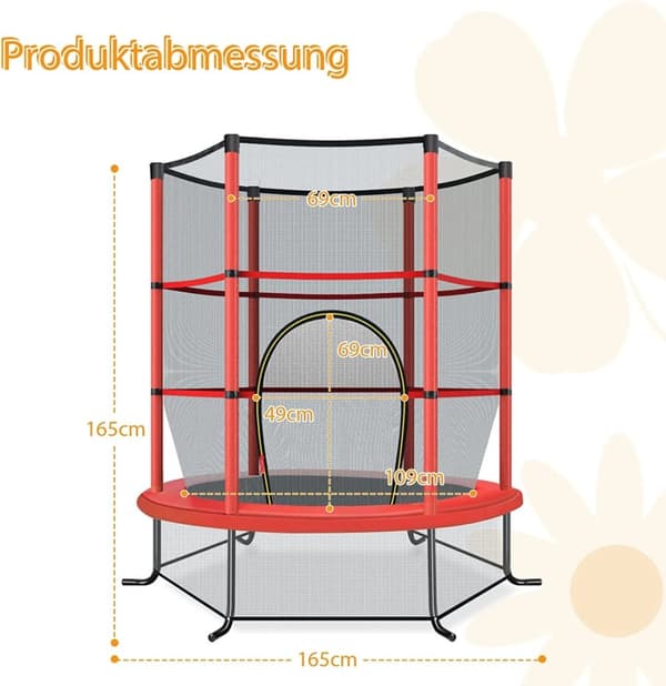 Ø140 cm puutarhatrampoliini turvaverkolla trampoliini kestää jopa 135 kg 3-vuotiaille ja sitä vanhemmille lapsille