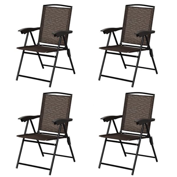 Sett med 4 sammenleggbare stoler, hagestoler med høy rygg, sammenleggbare stoler, 69 x 54 cm x 90 cm, brun