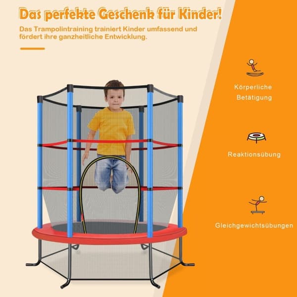 Ø140 cm havetrampolin med sikkerhedsnettrampolin kan holde op til 135 kg til børn fra 3 år og derover, marineblå
