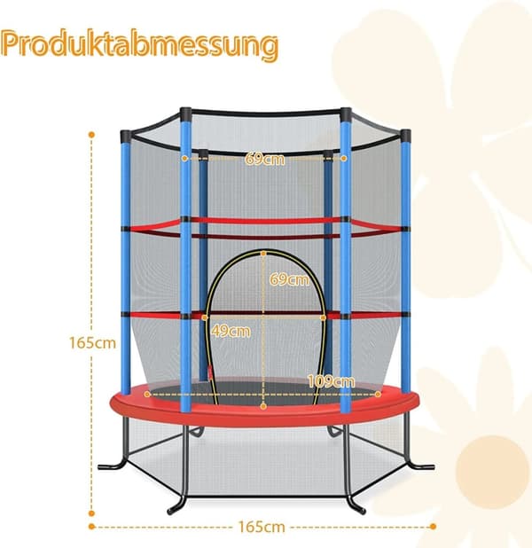 Ø140 cm havetrampolin med sikkerhedsnettrampolin kan holde op til 135 kg til børn fra 3 år og derover, marineblå