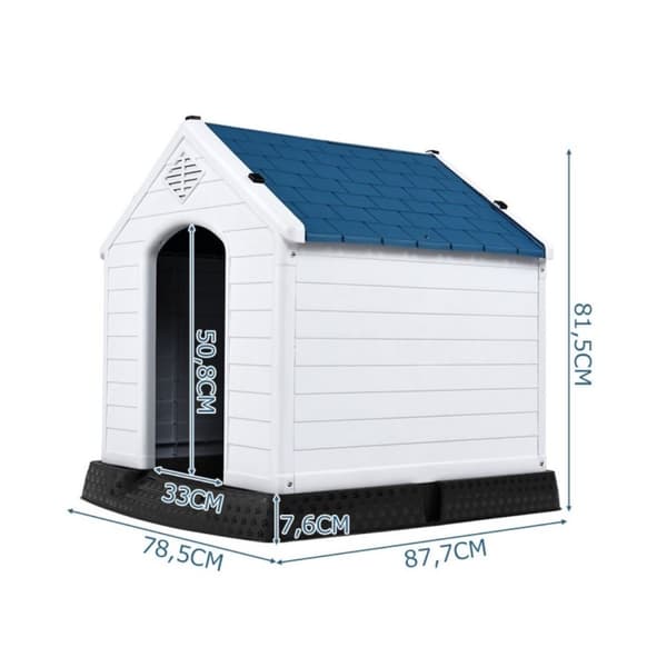 Hundhus i plast Hundhus för trädgård 87,7 x 78,5 x 81,5 cm Vit + Blå