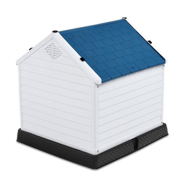 Hundhus i plast Hundhus för trädgård 87,7 x 78,5 x 81,5 cm Vit + Blå