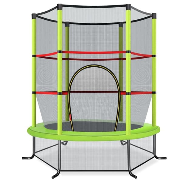 Ø140 cm trädgårdstrampolin med skyddsnätstrampolin kan hålla upp till 135 kg för barn från 3 år och uppåt grönt