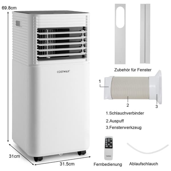 Bærbart klimaanlæg 4 i 1 luftkøler med sort LED-skærm 7000 BTU