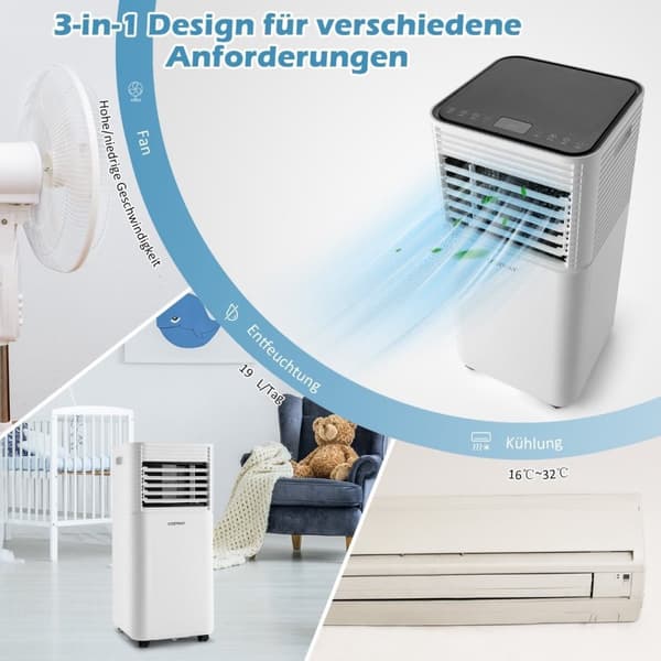 Bærbart klimaanlegg 4 i 1 luftkjøler med svart LED-skjerm 7000 BTU