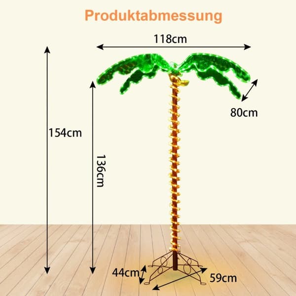 kunstig opplyst palmetre med LED-lys sammenleggbar sokkel LED-palme 118 x 80 x 154 cm