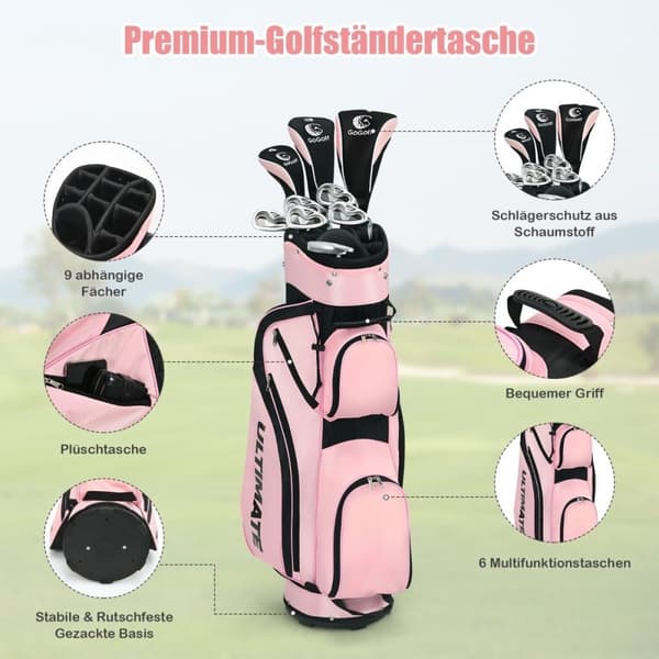 10-delers komplett golfsett Golfkøllesett for kvinner Perfekt golfgave rosa