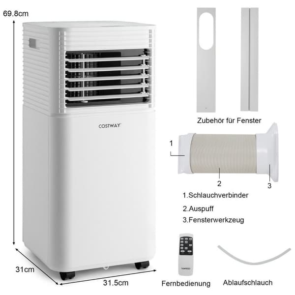 4 i 1 mobil luftkonditionering 9000 BTU kyl- och ventilations- och avfuktande luftkonditionering med vitt lock 16℃-32℃