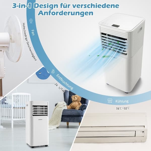 4 i 1 mobil luftkonditionering 9000 BTU kyl- och ventilations- och avfuktande luftkonditionering med vitt lock 16℃-32℃