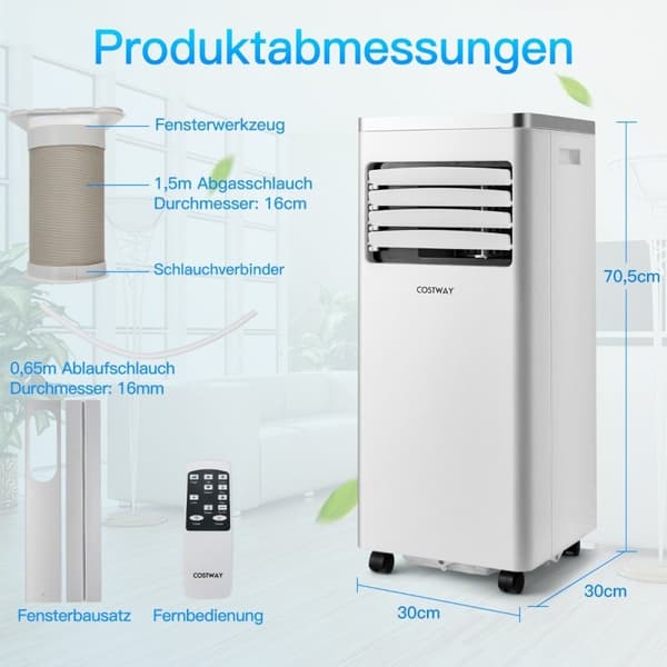 4 i 1 mobilt klimaanlæg køling & ventilation & affugtende klimaanlæg med udstødningsslange 7000BTU hvid