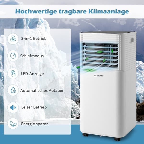 4 in 1 Mobile Air Conditioner 9000 BTU Jäähdytys-, tuuletus- ja kosteutta poistava ilmastointilaite mustalla kannella 16℃-32℃