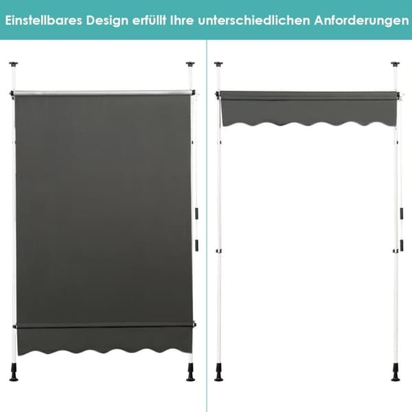 Uttrekkbar solskjerming med sveiv, høydejusterbar markise 150 x 120 cm grå