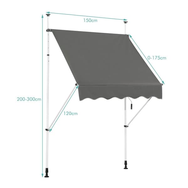 Uttrekkbar solskjerming med sveiv, høydejusterbar markise 150 x 120 cm grå