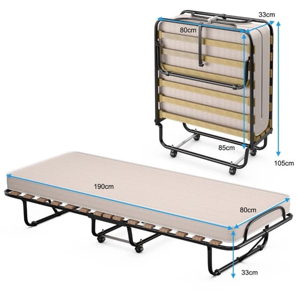 190 x 80 x 33 cm sammenleggbar seng med madrass bærbar og sammenleggbar gjesteseng Laget i Italia Beige Opprinnelse: Italia