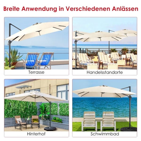 Parasoll med 3 tiltinnstillinger for hager, terrasser, kafeer, 300 x 300 x 273 cm, beige