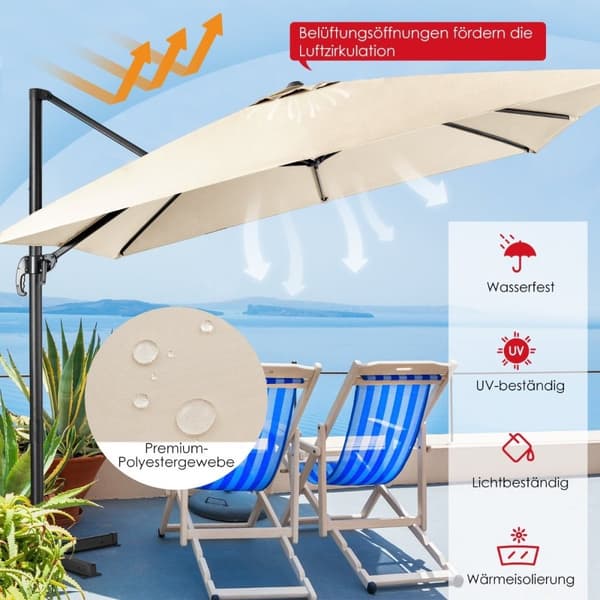 Parasoll med 3 tiltinnstillinger for hager, terrasser, kafeer, 300 x 300 x 273 cm, beige