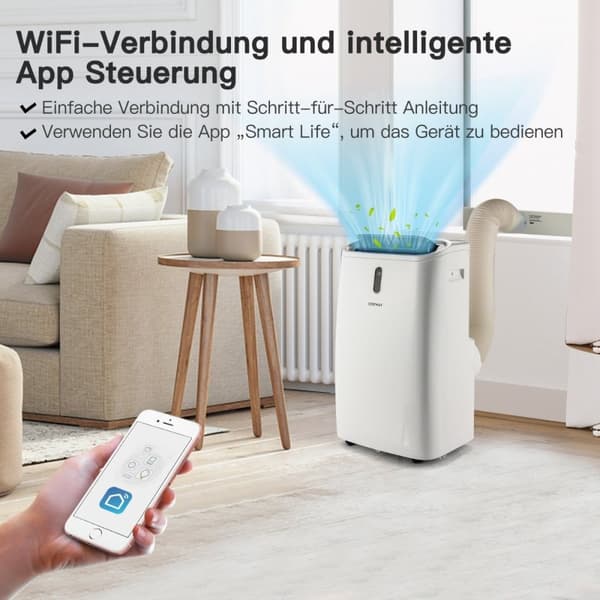 5 i 1 mobilt klimaanlæg 16000 BTU Køling & Ventilator & Affugtning & Opvarmning Affugter 16℃-32℃ 44,5 x 39 x 77 cm Hvid