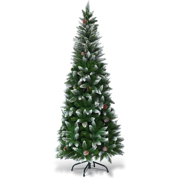 Snedækket juletræ med metalfod og 630 spidser PVC nåle 220 cm