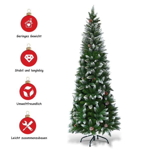 Snedækket juletræ med metalfod og 630 spidser PVC nåle 220 cm
