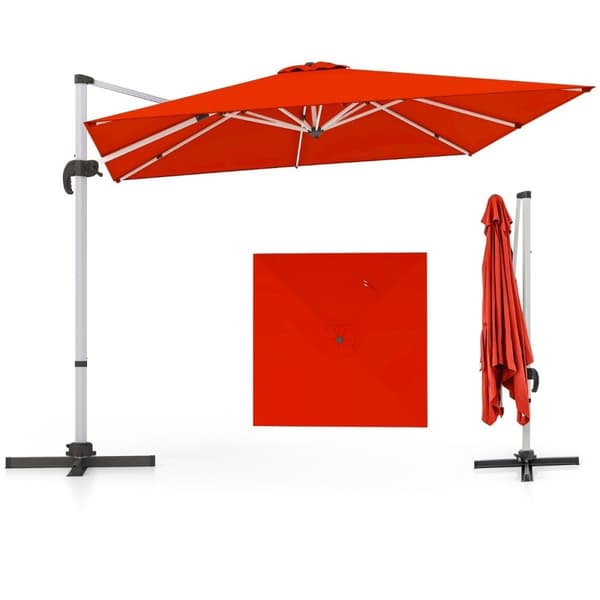 Patio sateenvarjo ristijalustalla ja 360° kierto puutarha- ja allasalueille 300 x 300 x 261 cm Burgundy
