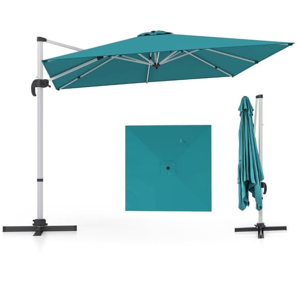 Marknadsparaply med korsbas och 360° rotation för trädgårds- och poolområden 300 x 300 cm blå