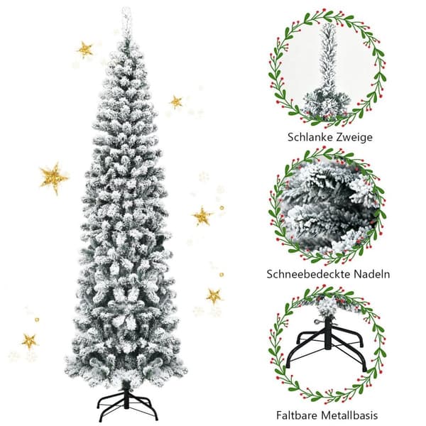 Kunstig snødekt juletre med 461 greiner som måler 225 cm
