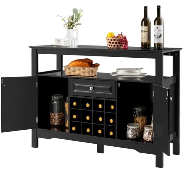 Moderne spisestuebuffet med vinstativ og skap og skuff 117 x 40,5 x 82,5 cm svart