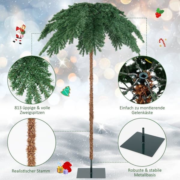 Kunstig tropisk julepalme med 250 varmhvite LED-lys og 813 grenspisser 180 cm