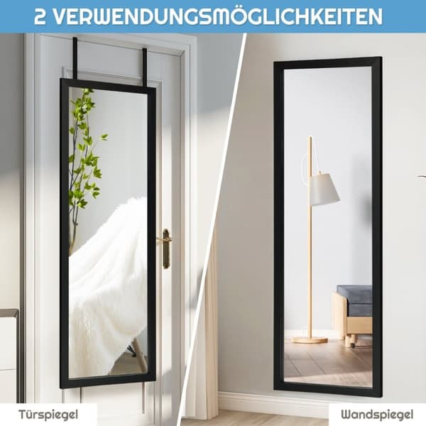 120 x 37 cm väggspegel dörrspegel med höjdjusterbara hängkrokar spegel för sovrum