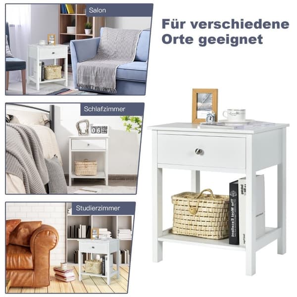 Sengebord 2-lags natkommode moderne natbord med skuffe hvid