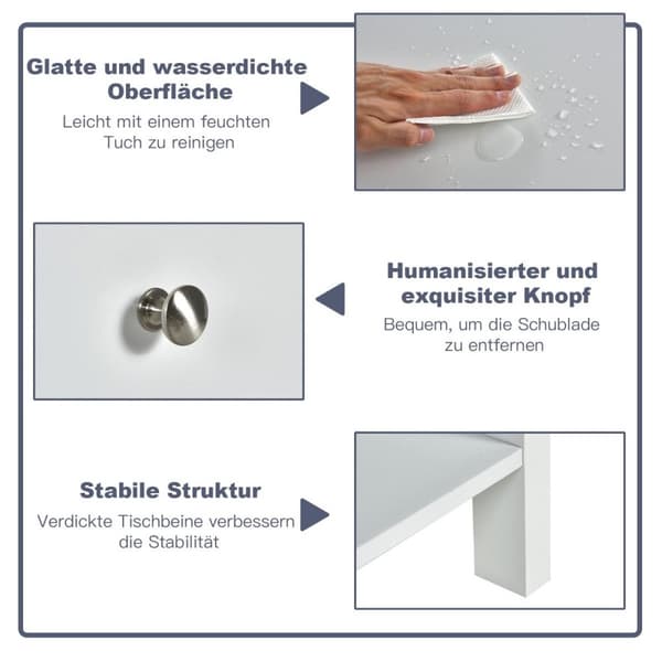 Sengebord 2-lags natkommode moderne natbord med skuffe hvid