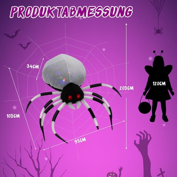 105 cm leveä puhallettava Halloween-hämähäkki monivärisellä valolla ja puhaltimella
