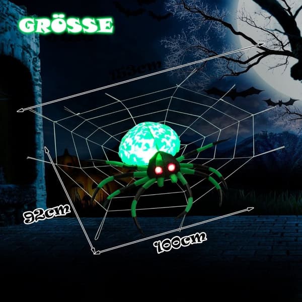 Oppblåsbar Halloween-edderkopp med edderkoppnett-edderkopp med roterende LED-lys