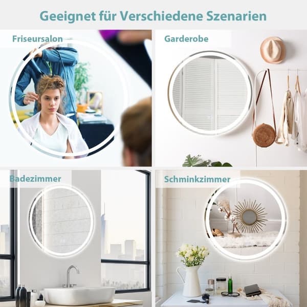 Rundt LED-speil baderomsspeil for veggmontering 3000 K-6000 K Ø 60 cm